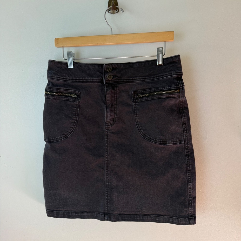 Prana Size‎ 8 Charcoal Black Organic Cotton Denim Mini Skirt Utility Pockets